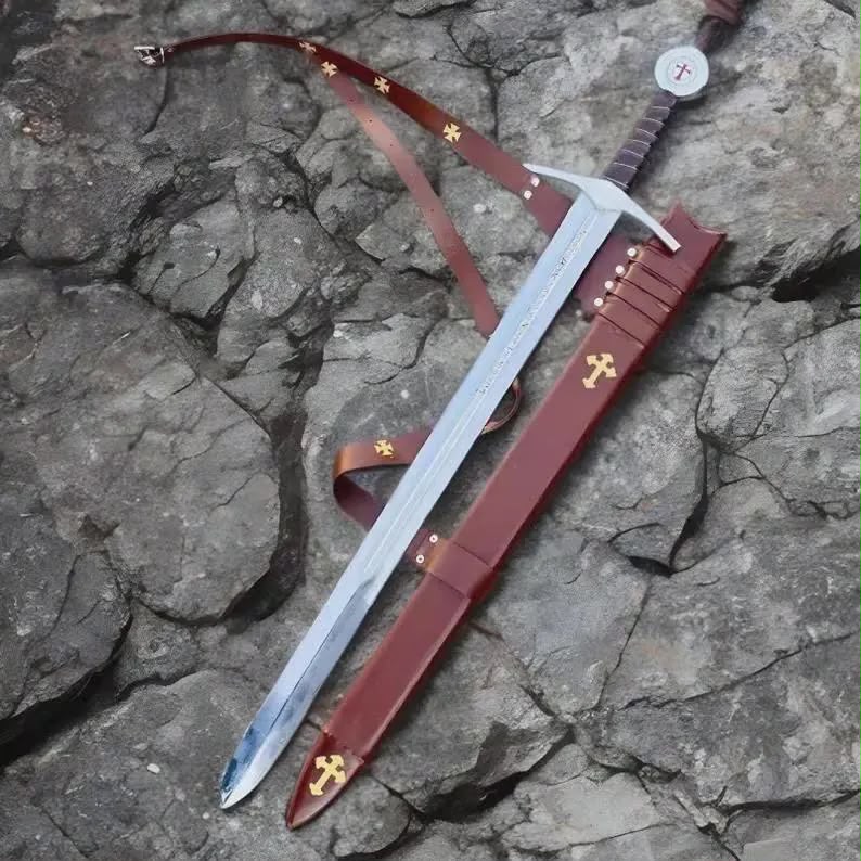 Faithkeeper - Handmade Knights Templar Accolade Sword with Scabbard | Medieval Replica Collectible Sword