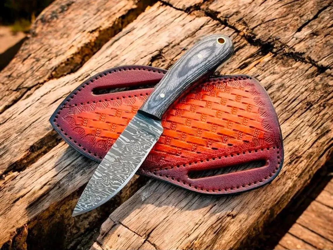 Rear Belt Knife – 3.1" Firestorm Damascus Blade & Exotic Wood Handle