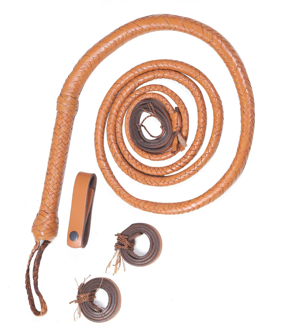 Premium Tan Leather Bull Whip – Handmade Cowhide
