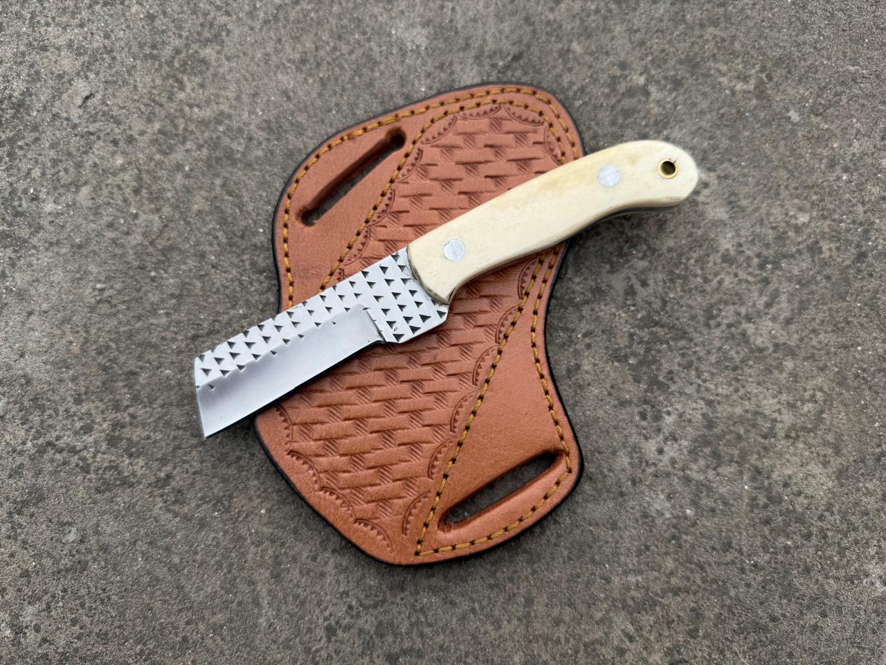 Handmade Cowboy Rasp Knife with Leather Sheath: Bone Handle