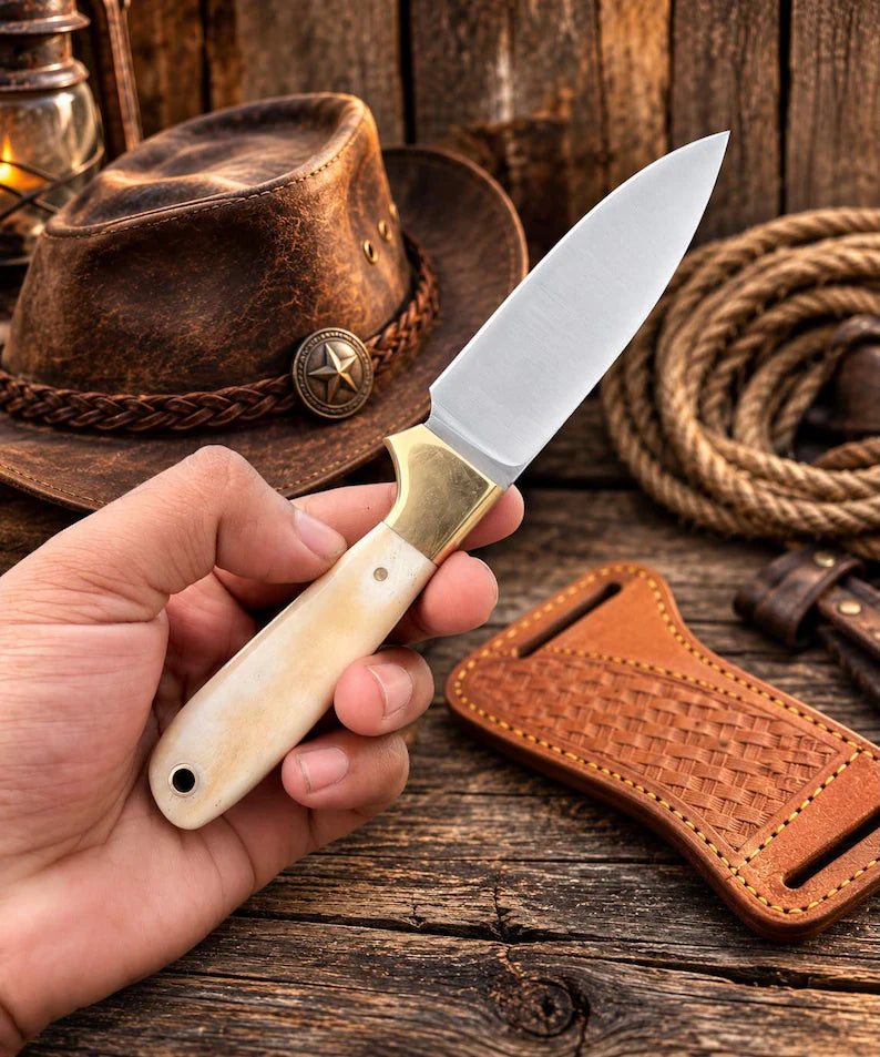 western knife and sheath – Handmade 7" D2 Steel Knife with Bone Handle