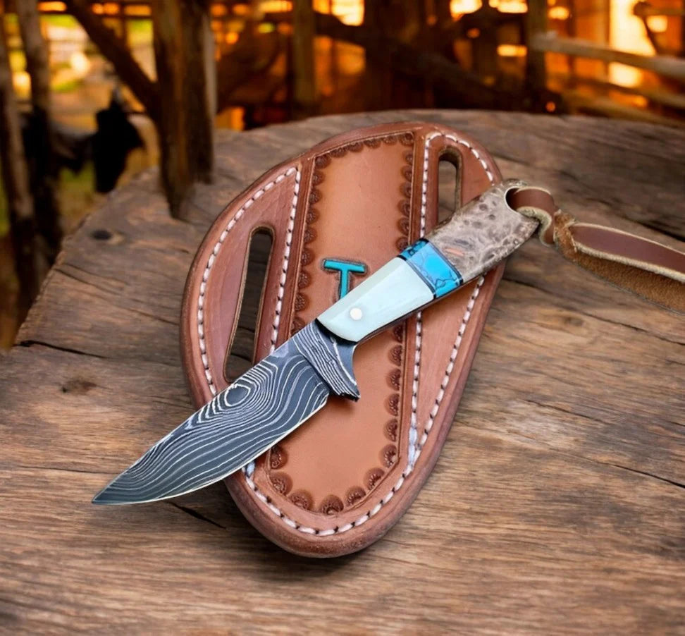Damascus Steel with Bone & Turquoise Handle