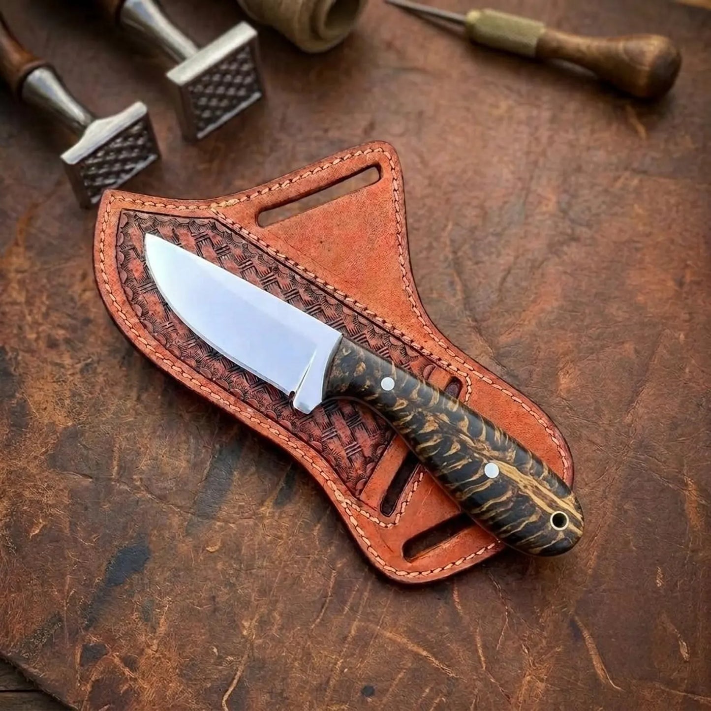 Cowboy Knife And Leather Sheath, Custom Knife, Engraved knife, Western Tooled Leather Sheath, Gift for Him