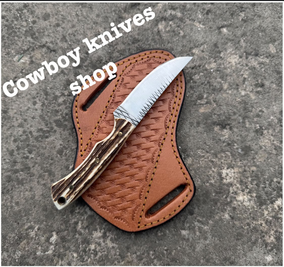 Deer Skinny Knife – 3.6" Rasp File Steel Blade with Antler Horn Handle