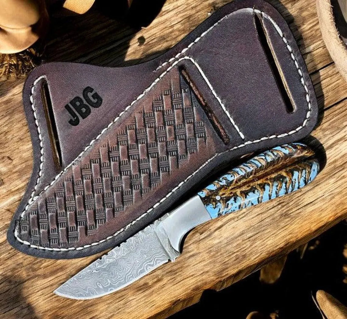 Damascus Ranch Knife – Pine Cone & steel Handle