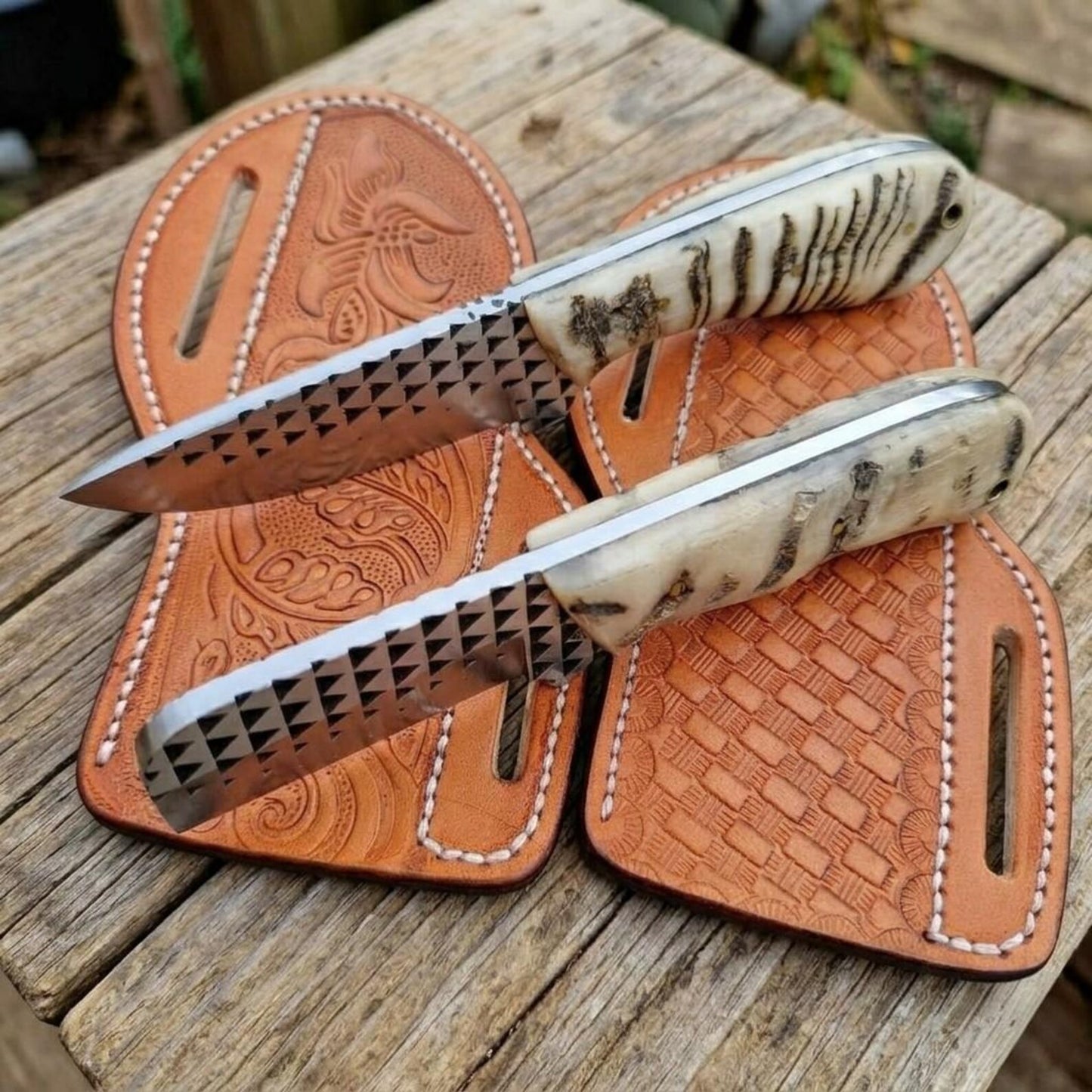 Feriorr RASP western cowboy bull cutter and skinner knife set with Leather sheath