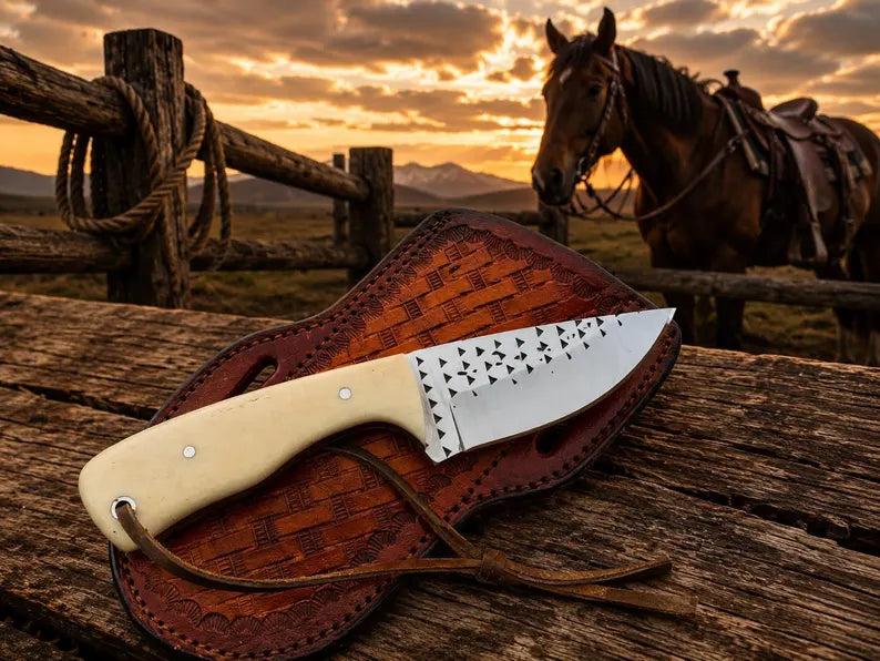 Hand-Forged Rasp Steel Skinning Knife with Natural Bone Handle – 3.4" Blade