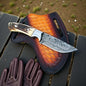 Damascus Cowboy Knife | Antler Handle | Pancake Leather Sheath