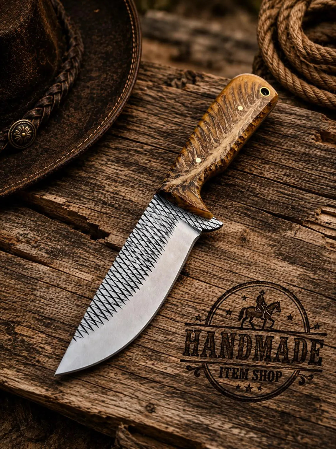 Handmade Cowboy Rasp Knife with Leather Sheath | Cowboy Knives Shop