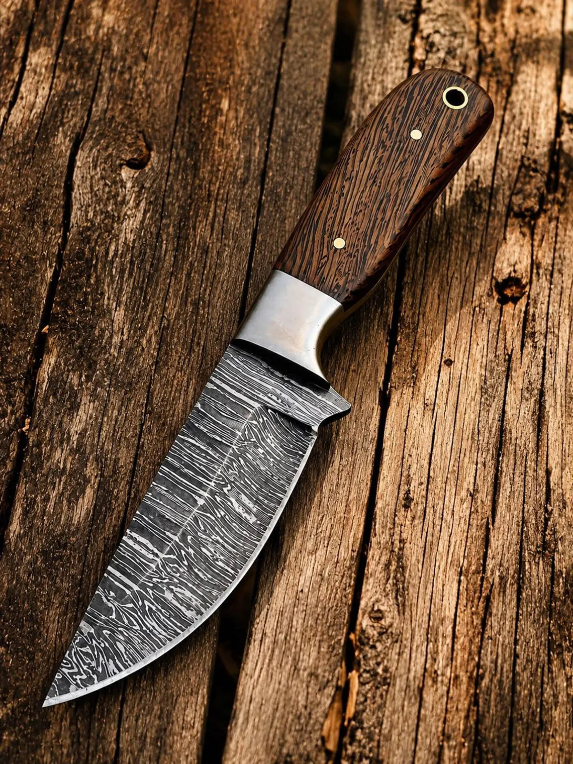 3.75" Fire Damascus Cowboy Knife with Wenge Wood Handle