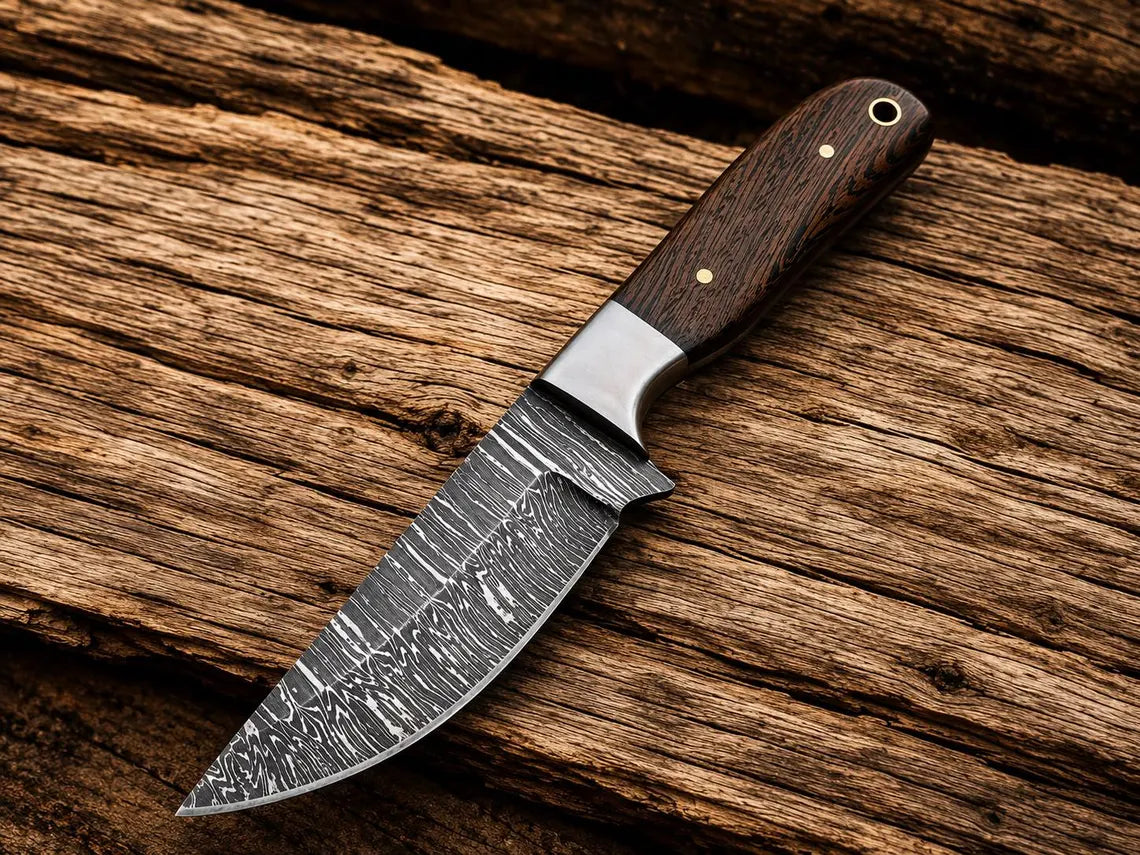 3.75" Fire Damascus Cowboy Knife with Wenge Wood Handle