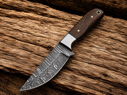 3.75" Fire Damascus Cowboy Knife with Wenge Wood Handle