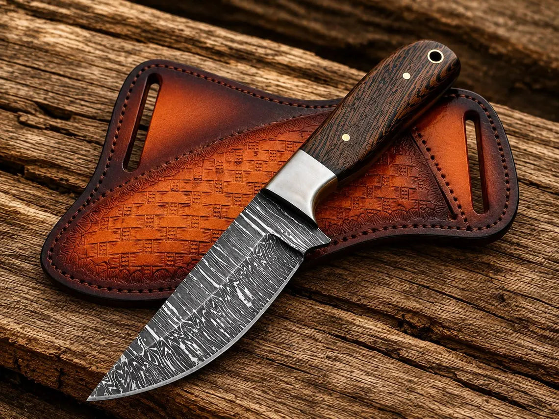 3.75" Fire Damascus Cowboy Knife with Wenge Wood Handle
