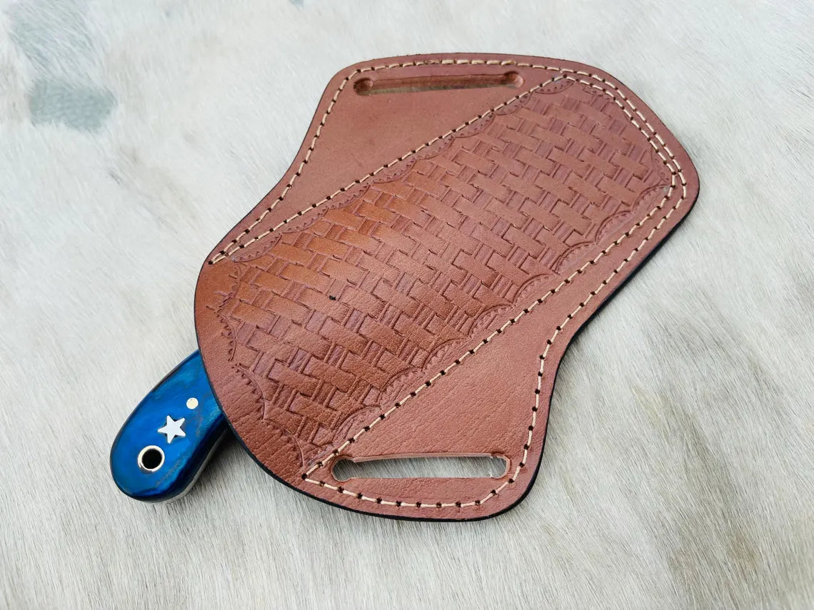 Handmade Cowboy Bull Cutter Knife: Rasp Steel Blade, Wood & Bone Handle, Leather Sheath