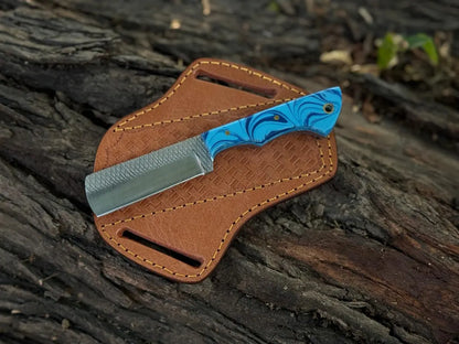 Handmade Cowboy Rasp Knife: Resin Handle, Leather Sheath