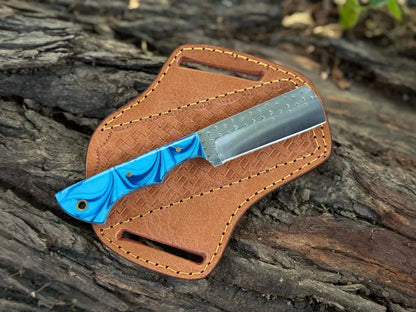 Handmade Cowboy Rasp Knife: Resin Handle, Leather Sheath