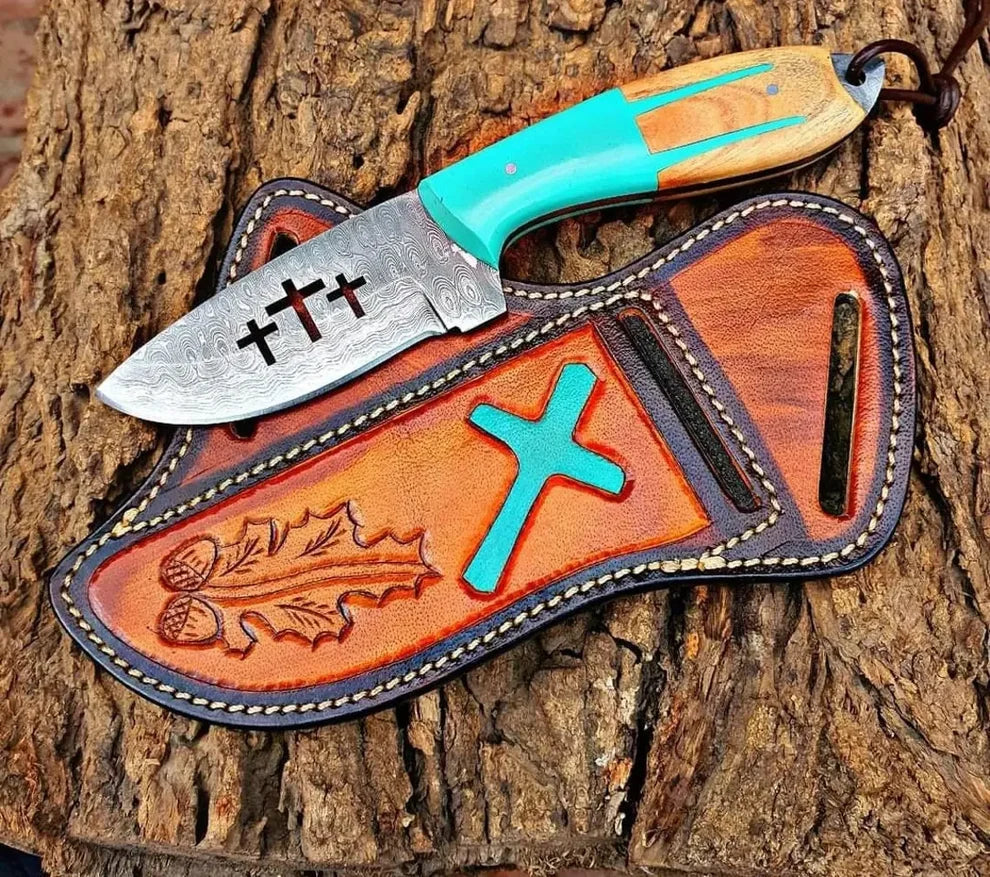 Western Cowboy Bull Cutter EDC Knife With Leather Sheath