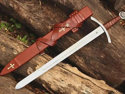 Handmade Faith keeper Knights Templar Sword Replica: High Carbon Steel, Leather Grip