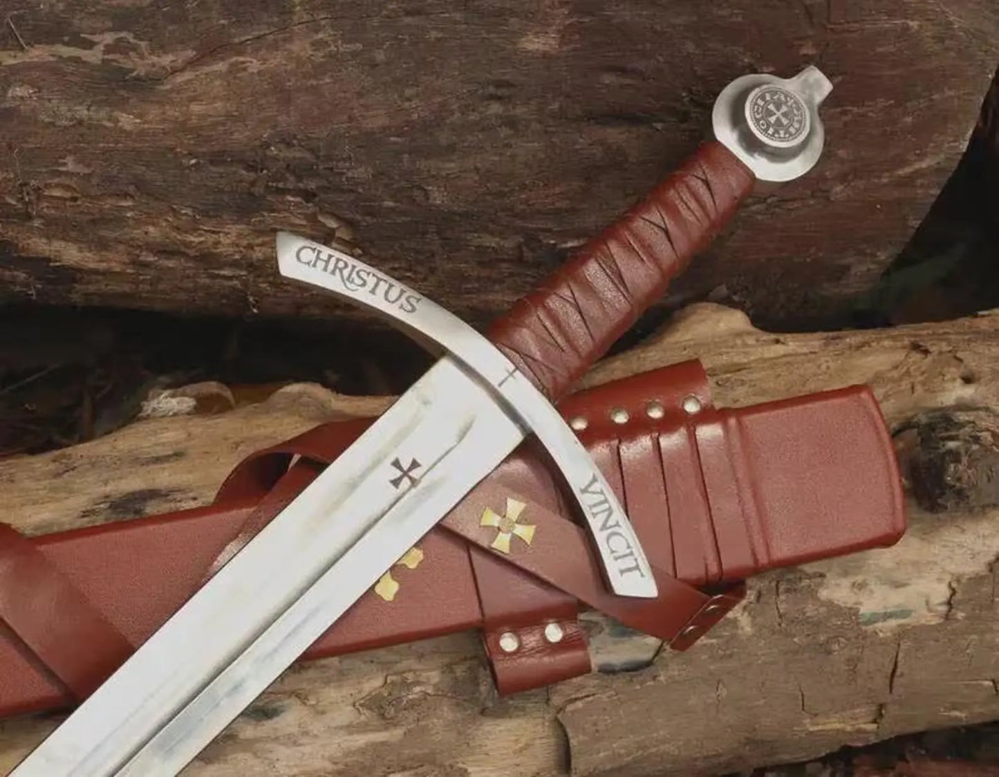 Handmade Faith keeper Knights Templar Sword Replica: High Carbon Steel, Leather Grip