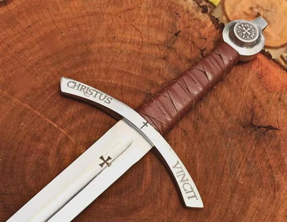 Handmade Faith keeper Knights Templar Sword Replica: High Carbon Steel, Leather Grip