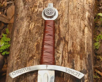 Handmade Faith keeper Knights Templar Sword Replica: High Carbon Steel, Leather Grip
