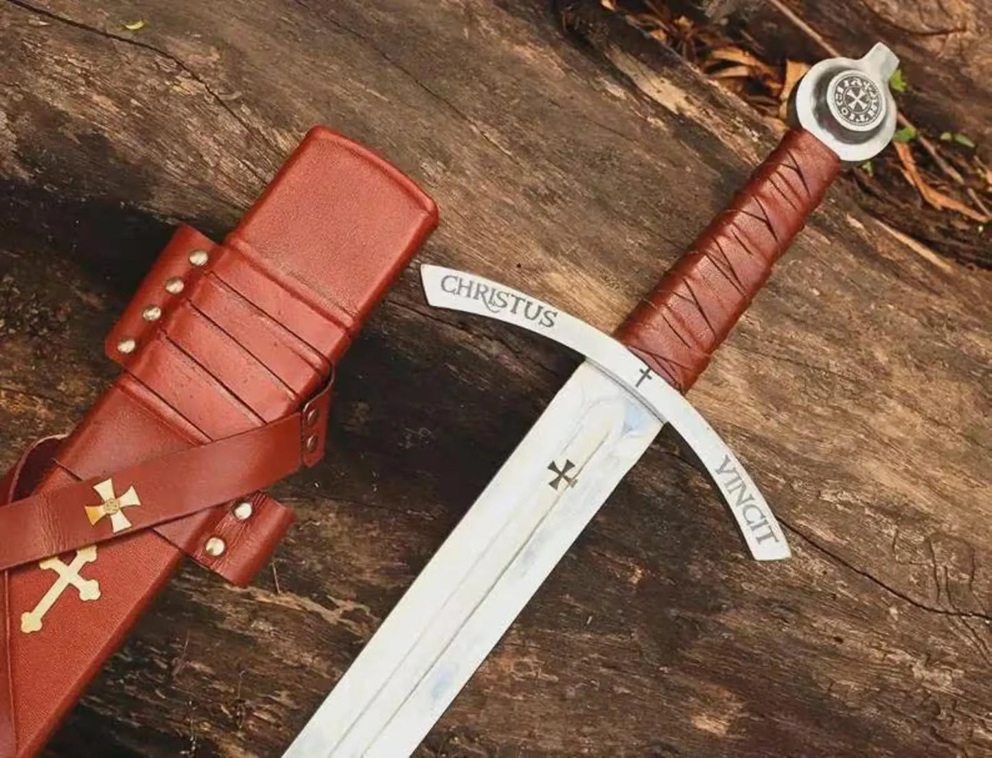 Handmade Faith keeper Knights Templar Sword Replica: High Carbon Steel, Leather Grip