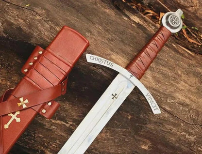 Handmade Faith keeper Knights Templar Sword Replica: High Carbon Steel, Leather Grip