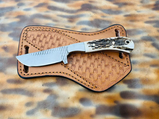 Deer Skinny Knife – 3.6" Rasp File Steel Blade with Antler Horn Handle