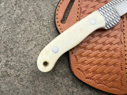 Handmade Cowboy Rasp Knife with Leather Sheath: Bone Handle