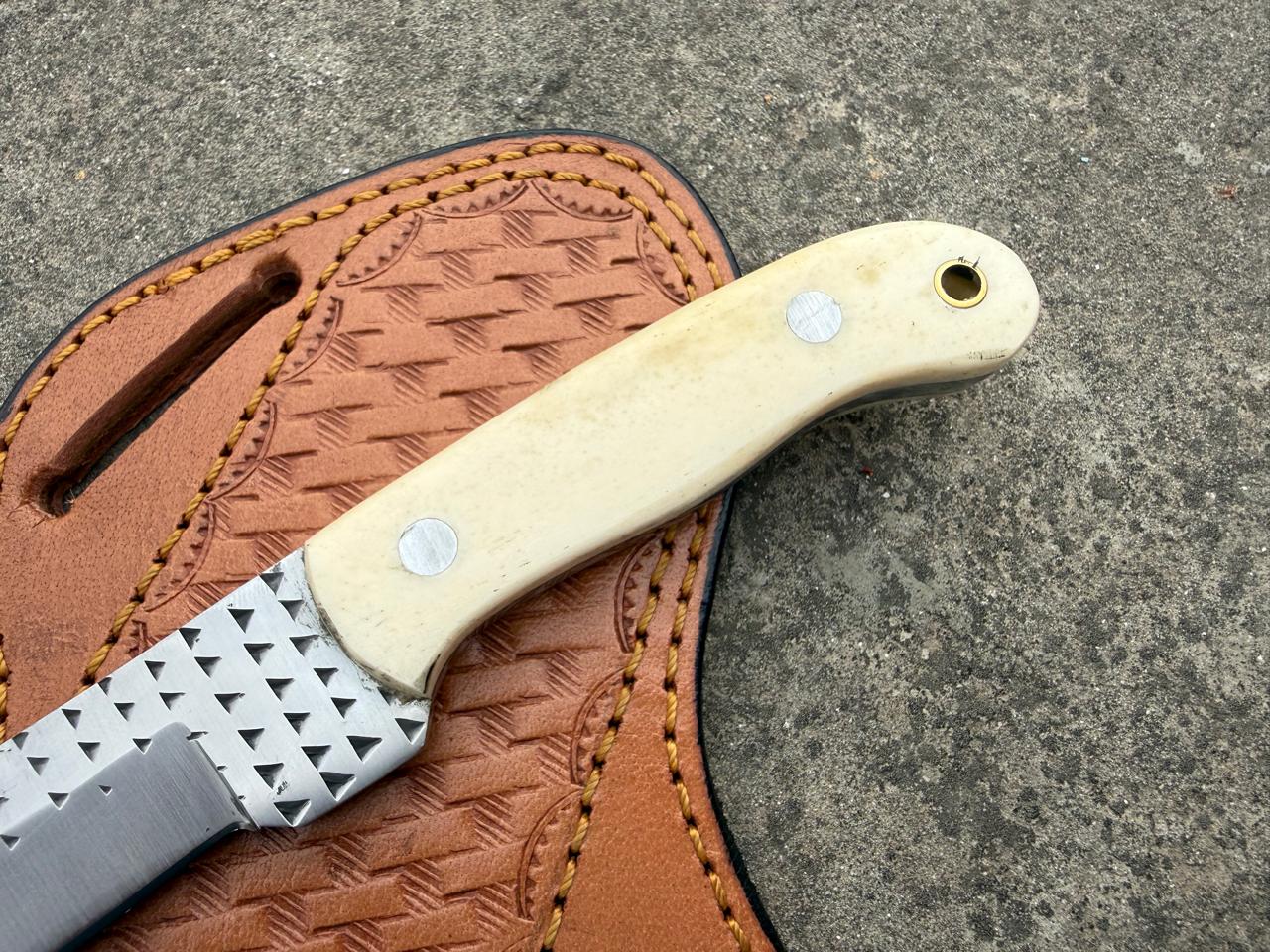 Handmade Cowboy Rasp Knife with Leather Sheath: Bone Handle
