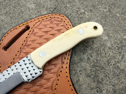 Handmade Cowboy Rasp Knife with Leather Sheath: Bone Handle