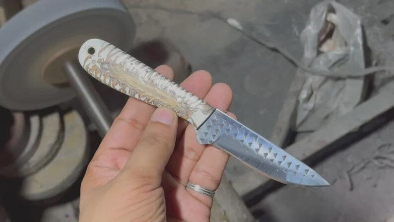 EDC Belt Knife 7.25" with White Epoxy Resin Handle