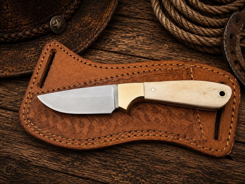 western knife and sheath – Handmade 7" D2 Steel Knife with Bone Handle