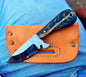 handmade 1095 Steel skinner Knife, pinecone Handle, Tooled Leather Sheath