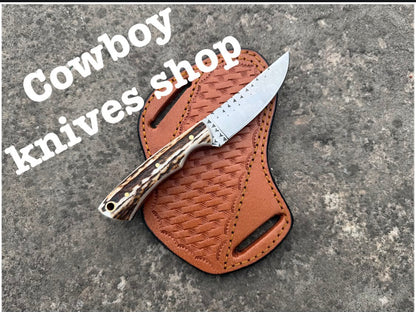 Deer Skinny Knife – 3.6" Rasp File Steel Blade with Antler Horn Handle