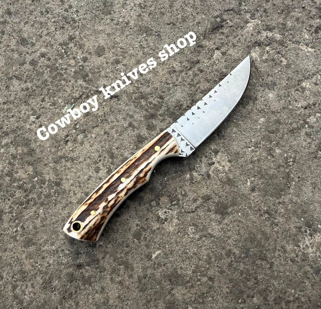 Deer Skinny Knife – 3.6" Rasp File Steel Blade with Antler Horn Handle