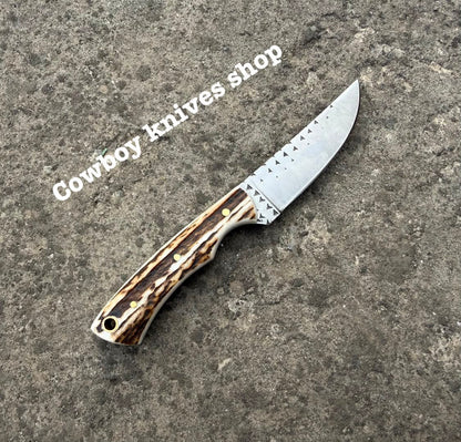 Deer Skinny Knife – 3.6" Rasp File Steel Blade with Antler Horn Handle
