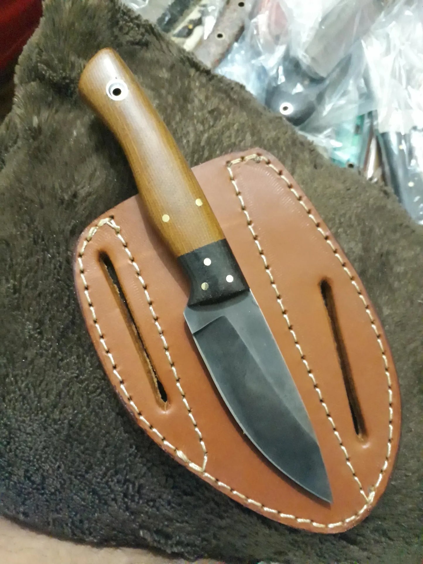 Handmade skinner Knife: 1095 Steel Blade, micarta Handle