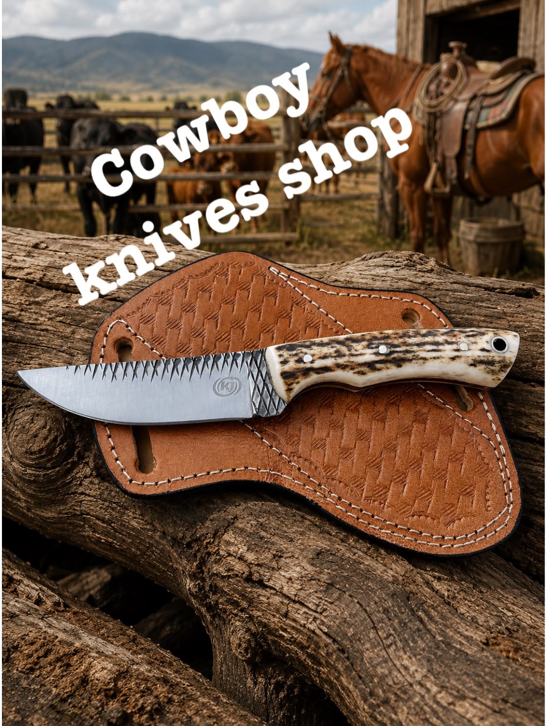 Deer Skinny Knife – 3.6" Rasp File Steel Blade with Antler Horn Handle