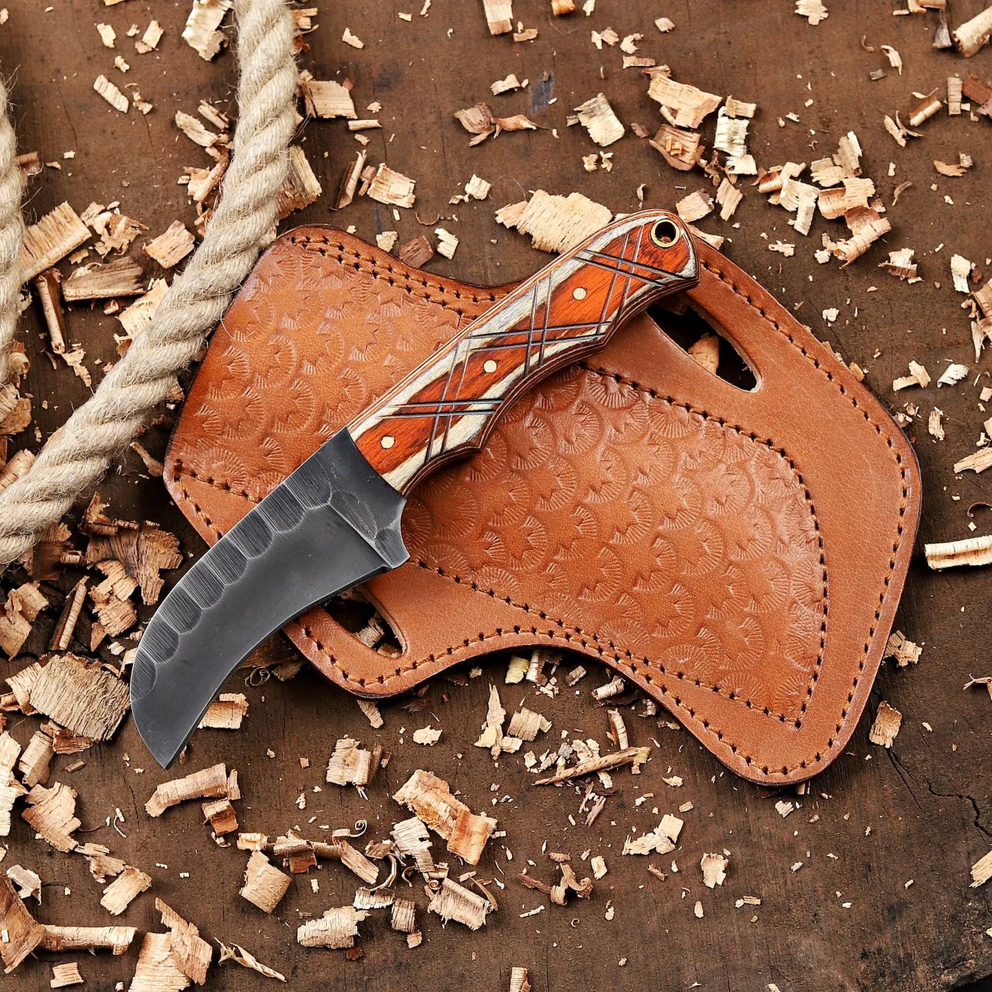 Personalized EDC Hawkbill Knife with Sheath – Custom Fixed Blade Knives Gift for Men, Laser Engraved Gifts for Groomsmen, Husband, Father