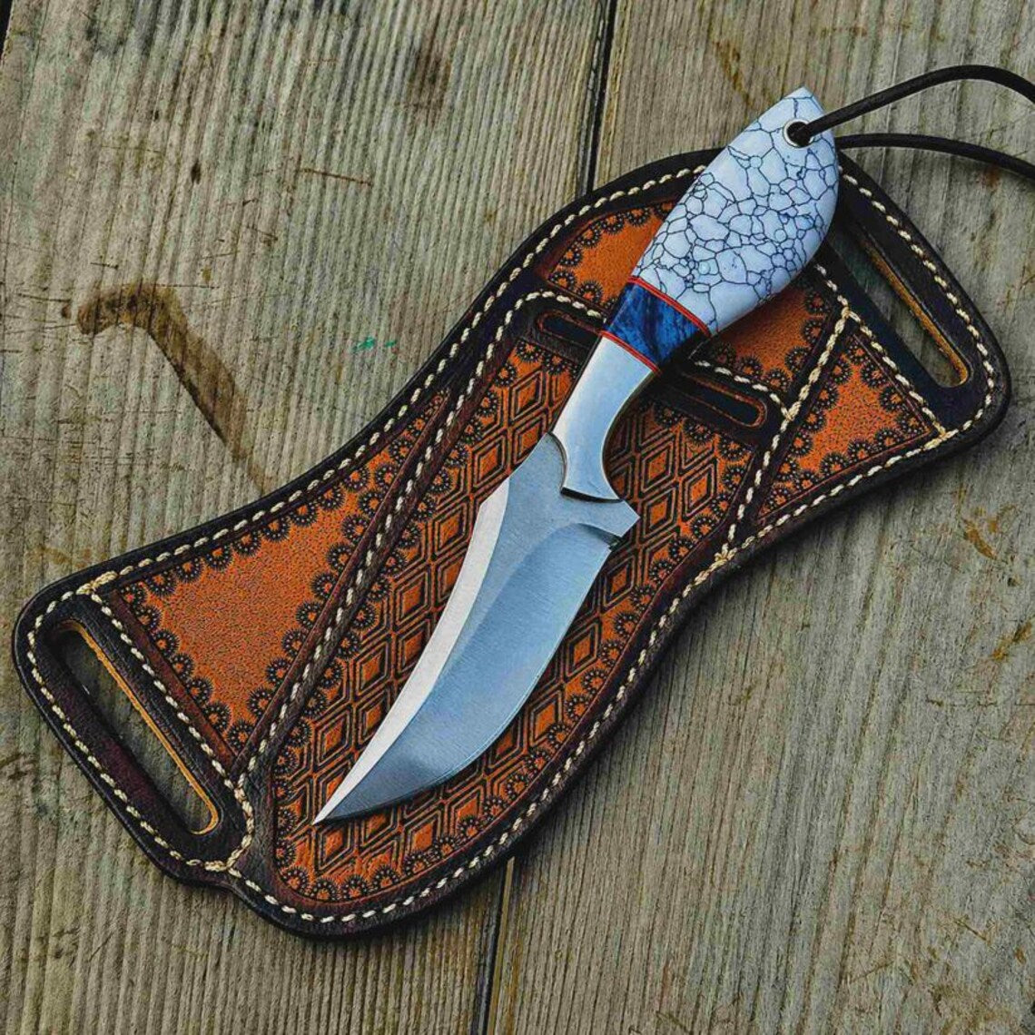 Western Style Cowboy Knife Turquoise Handle