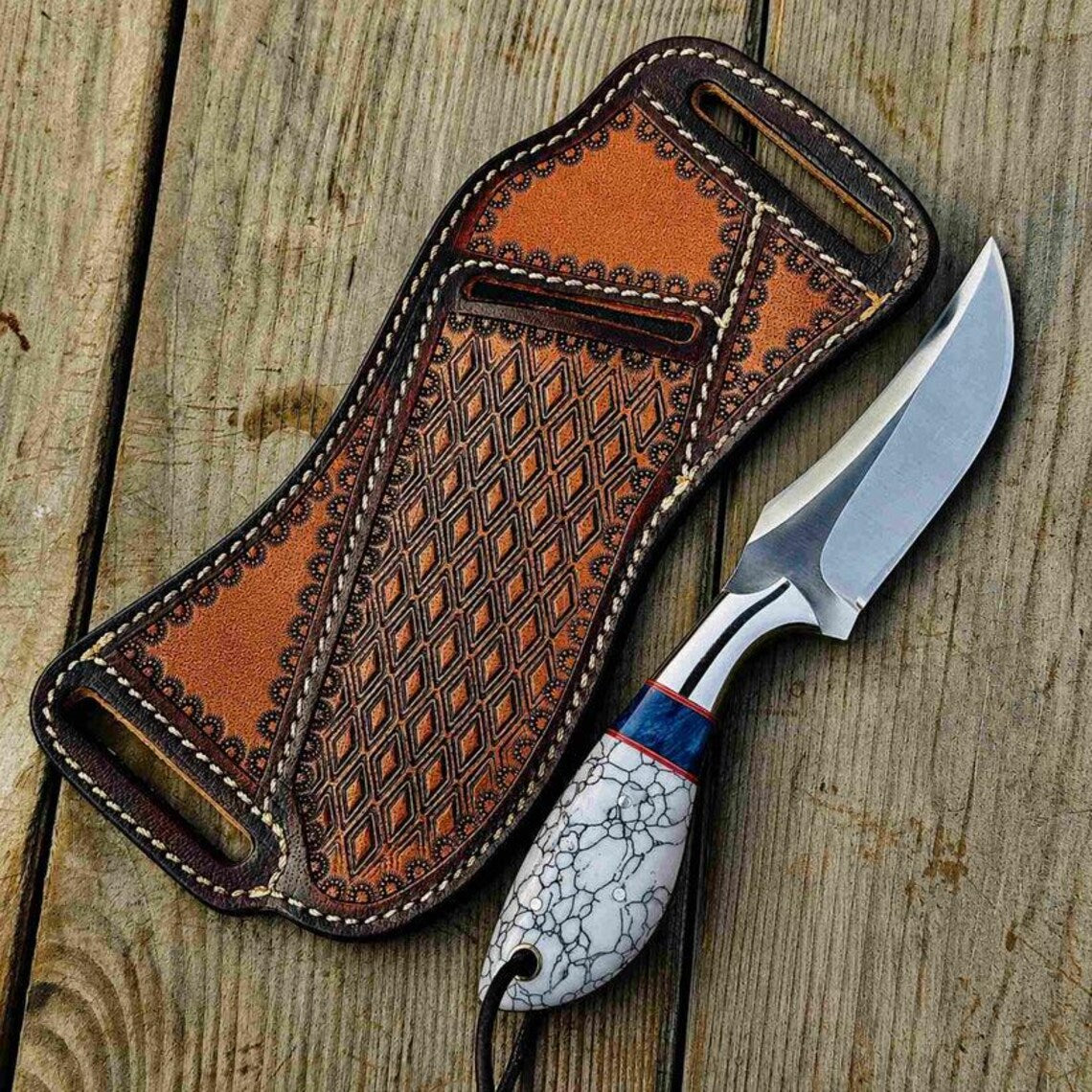 Western Style Cowboy Knife Turquoise Handle