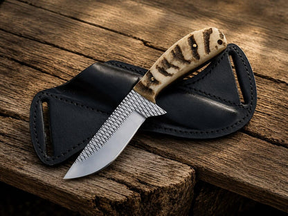 Cowboy-Style Hunting Knife with Sheath – 3.9" Rasp Steel Blade