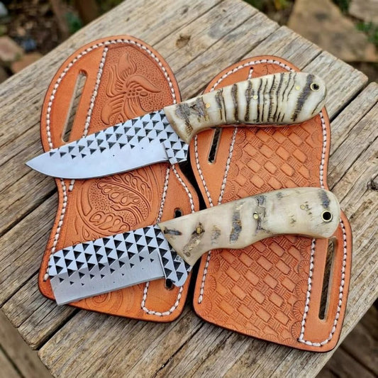 Feriorr RASP western cowboy bull cutter and skinner knife set with Leather sheath