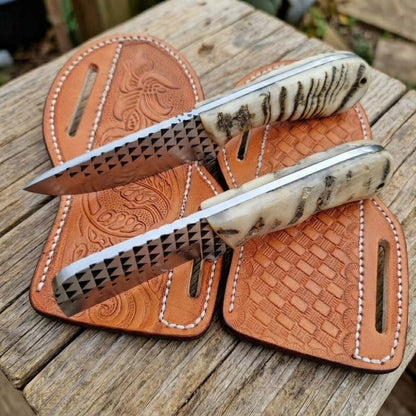 Feriorr RASP western cowboy bull cutter and skinner knife set with Leather sheath