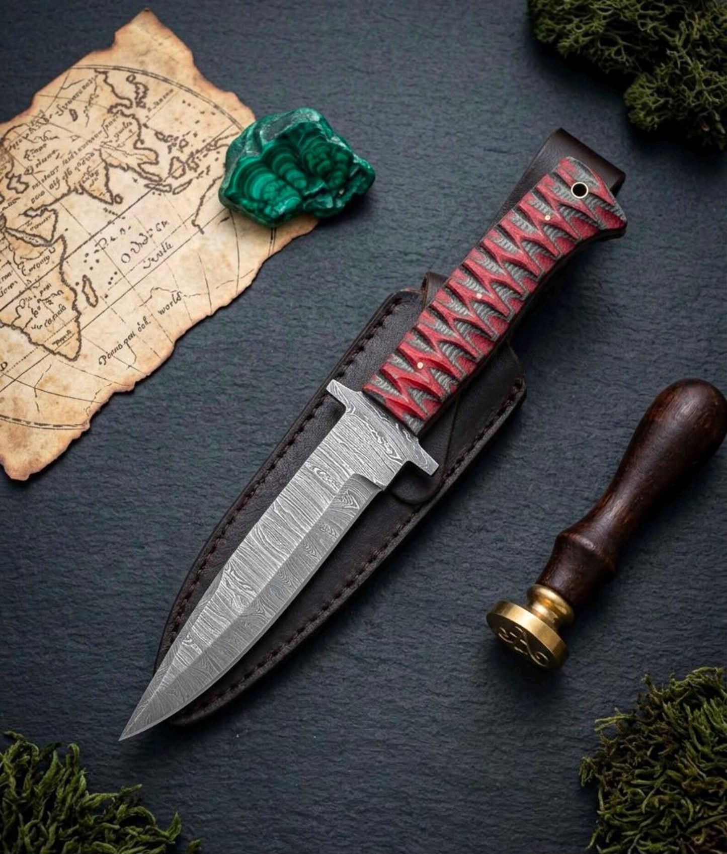 Handmade Damascus Steel Hunting knives – Custom Fixed Blade Knife with Leather Sheath – Tactical Survival Knife – Gift for Him