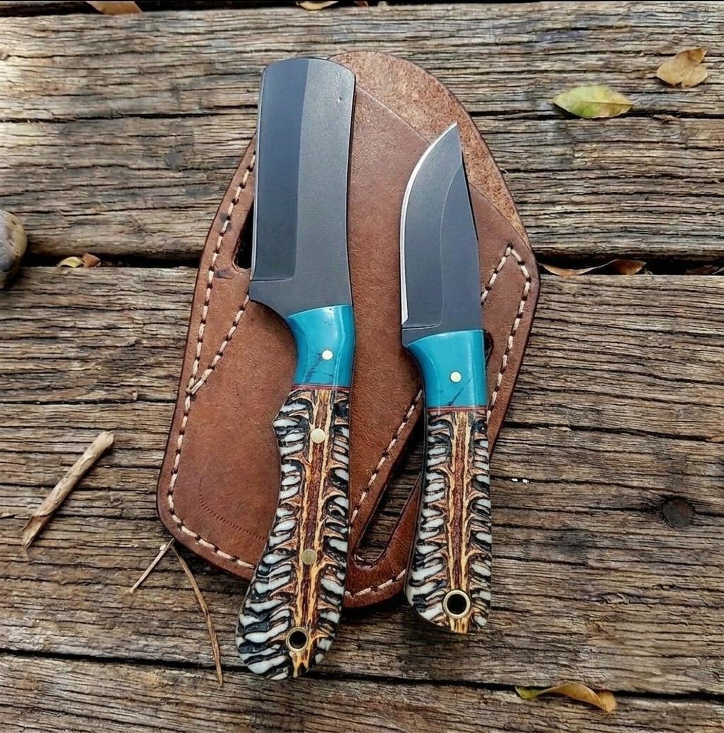 Handmade Bull cutter knife with leather sheath, Pinecone Handle, Personalized Knife, Cowboy Gifts