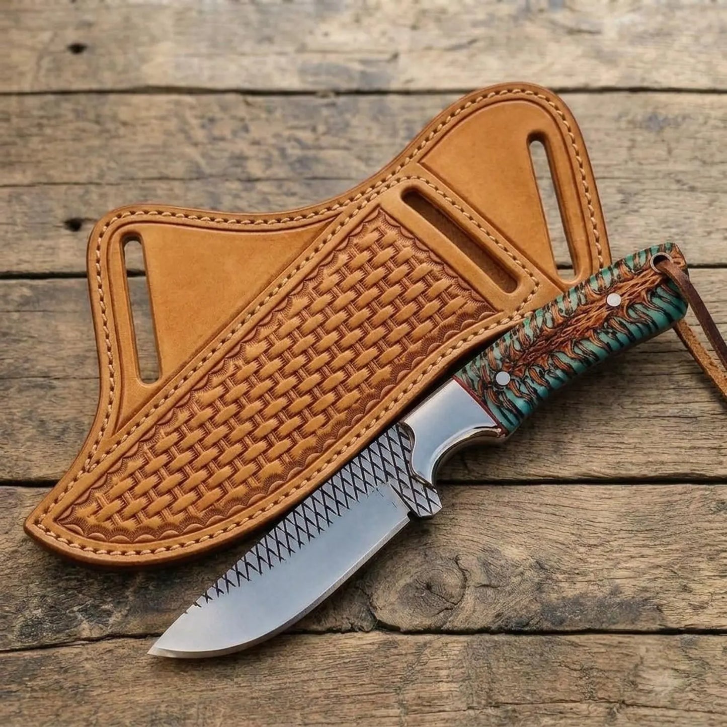 Handmade Rasp Steel Cowboy Knife with leather sheath , Western knife ,Tooled Leather , Gift for Him