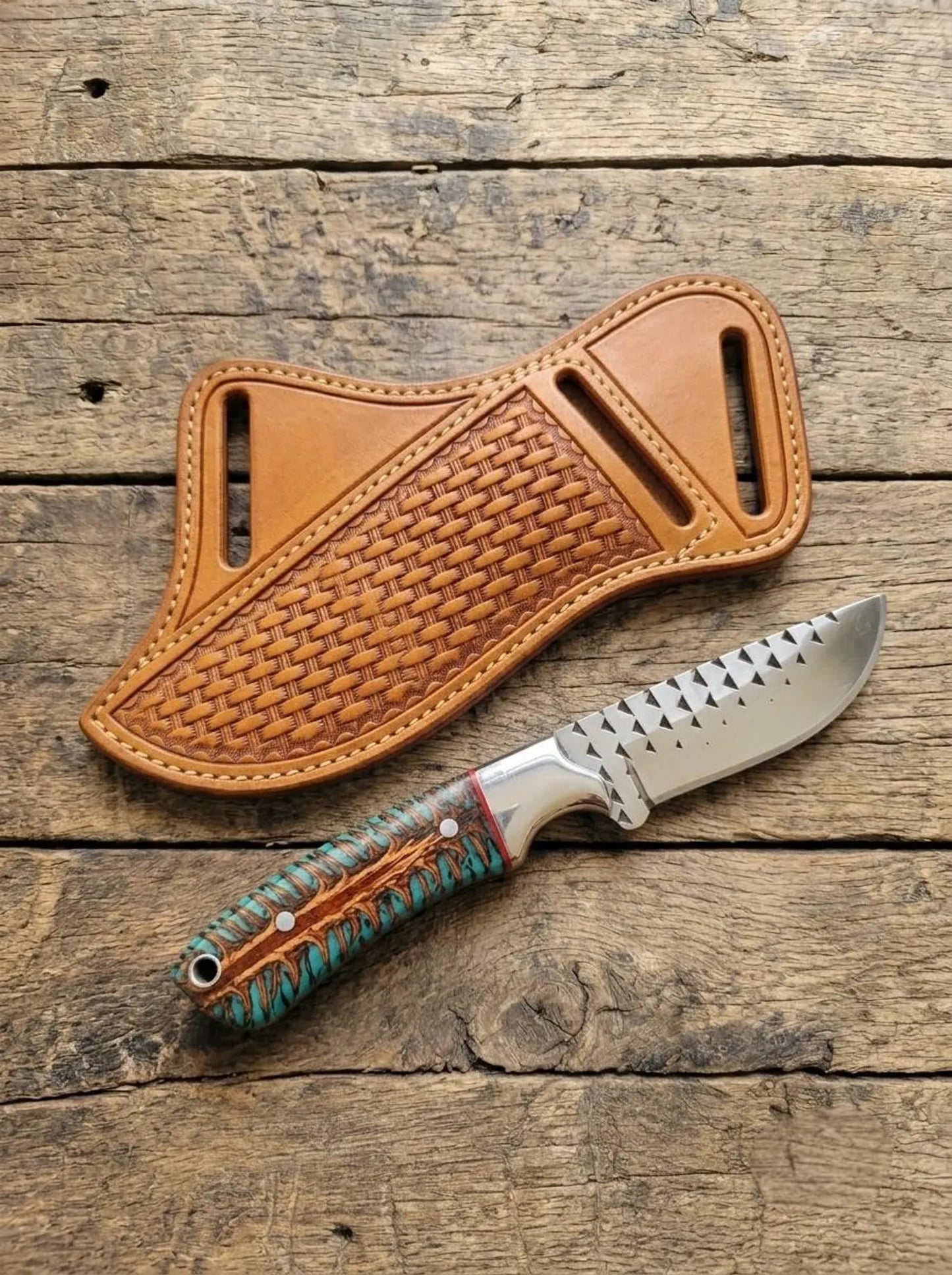 Handmade Rasp Steel Cowboy Knife with leather sheath , Western knife ,Tooled Leather , Gift for Him