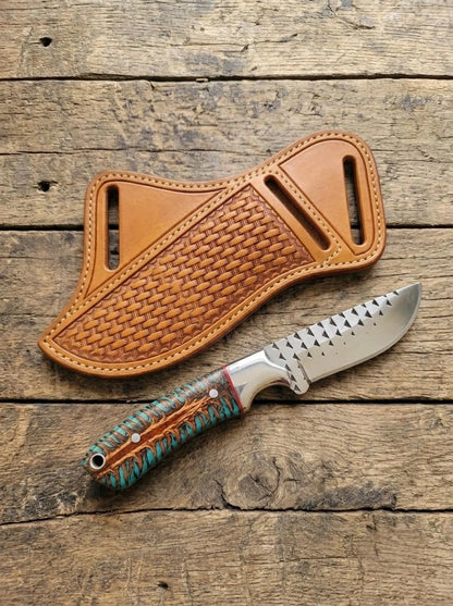 Handmade Rasp Steel Cowboy Knife with leather sheath , Western knife ,Tooled Leather , Gift for Him